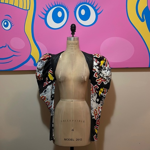 D&G Dolce & Gabbana Leather AC DC ACID Rock Puff Sleeve Bolero - Picture 1 of 15